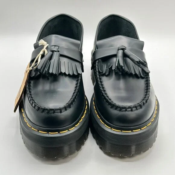 Dr. Martens Adrian Quad Black Leather Tassel Platform Loafers Women's 8 Men’s 7 - Picture 2 of 8